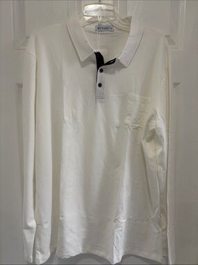 Kuyigo Men's Long Sleeve Polo/golf Shirts Cotton Slim Fit white 2XL